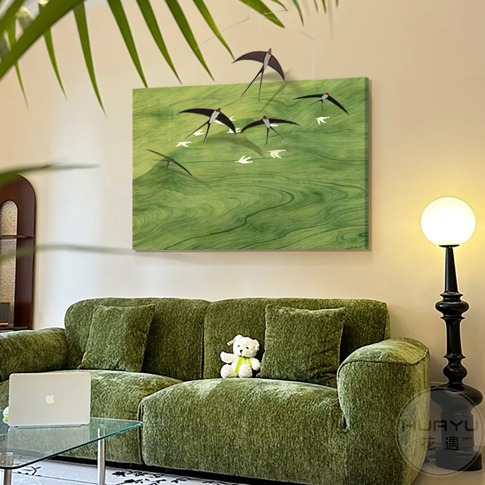 中古风简约燕子挂饰客厅沙发背景墙装饰画横幅有有趣装饰挂件挂画