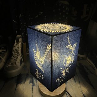 蜡染台灯定制床头灯手工绘制植物染方形非遗技艺文创文艺礼物包邮