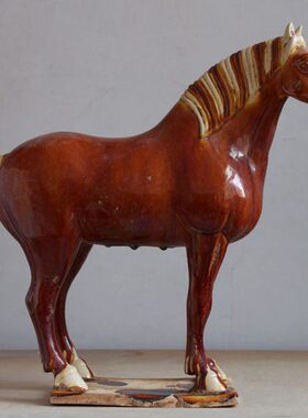 唐三彩仿古陶瓷马摆件中式家居办公室博古架书架装饰摆设古玩收藏