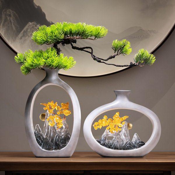 新中式花瓶大摆件迎客松禅意中式餐边柜装饰品茶室博古架工艺品,家居饰品,花瓶,淘宝优惠券,粉丝福利购,淘宝优惠卷