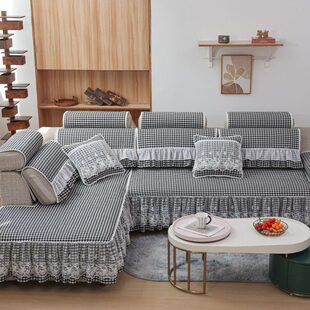 黑白格子沙发坐垫子北欧布艺防滑四季通用简约现代沙发套罩巾盖布
