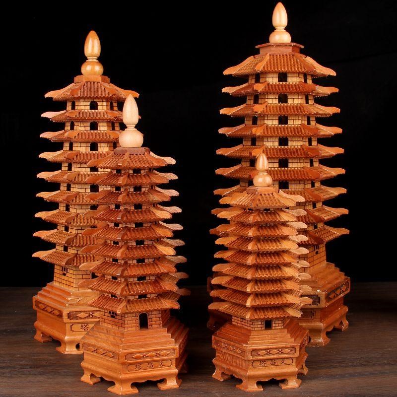 桃木文昌塔笔摆件木质七层九x层十三层13层的木制书房书桌装饰品