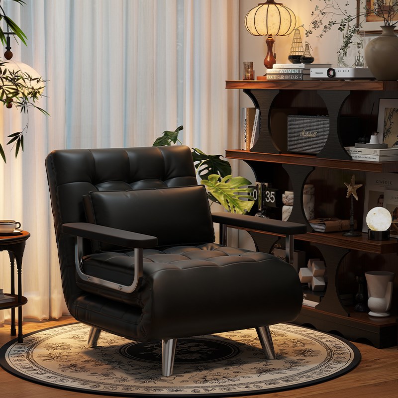 折叠沙发床单人h两用2025新款复古小户型伸缩沙发床中古风黑色沙
