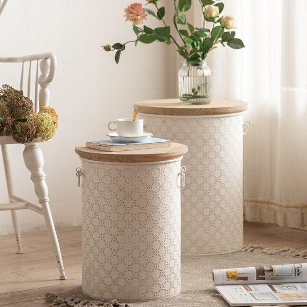 复古法式做旧铁艺收纳边几小户型客厅沙发储物角几奶油风桶凳摆件,家居饰品,落地摆件,淘宝优惠券,粉丝福利购,淘宝优惠卷