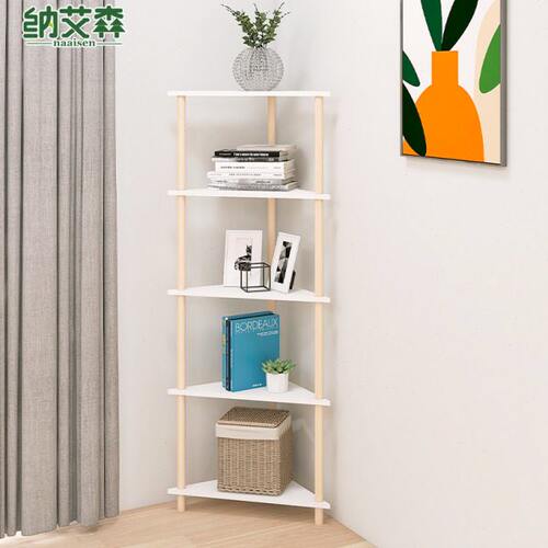 墙角三角置物架落地转角架子拐角多层收纳架实木三角形书架免打孔