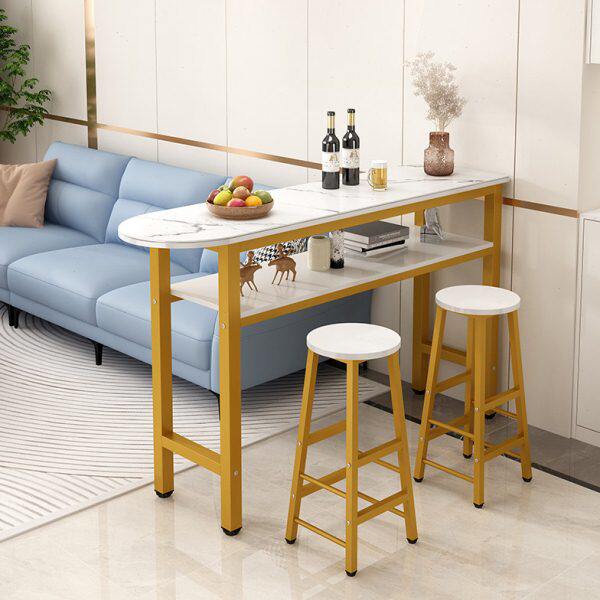 北欧轻奢吧台桌岩板家用厨房岛台客厅靠墙高脚桌多功能餐桌小户型