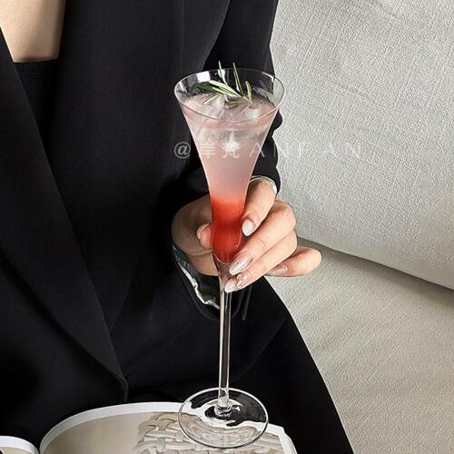 中古酒杯细花知高脚杯子香槟杯鸡尾酒杯轻奢风玻璃气泡杯特调杯子