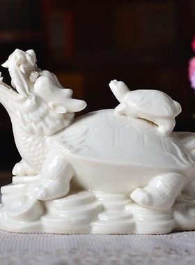 陶瓷龙龟摆设工艺品母子龙头龟现代中式居家酒柜摆件办公室装饰品