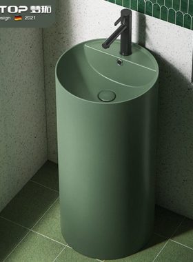 绿色圆形陶瓷立柱盆一体落地洗手盆民宿酒店家用立式洗手盆池洗脸