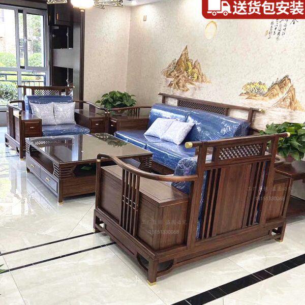 新中式实木沙发客厅别墅乌金木沙发组合黑檀现代禅意红木家具定制