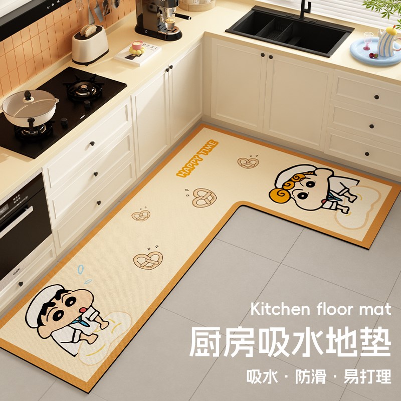 蜡笔小新7字形高级感厨房防滑吸油地垫l型硅藻Q泥吸水脚垫拐角地