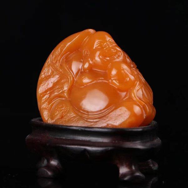 福建寿山石田黄石笑口常开摆件弥勒原石手作俏色办公室摆设工艺