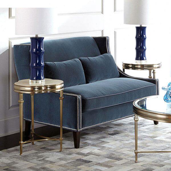 地中海蓝色双人布艺沙发 小户型双人沙发咖啡厅酒店沙发定制