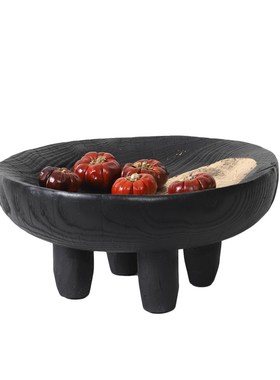 现代侘寂艺术树脂m仿炭化点金木纹果盘装饰艺术桌面摆件样板间