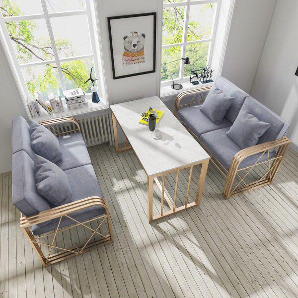 北欧现代简约铁艺沙发办公室会客接待沙发茶几酒吧餐桌椅卡座组合