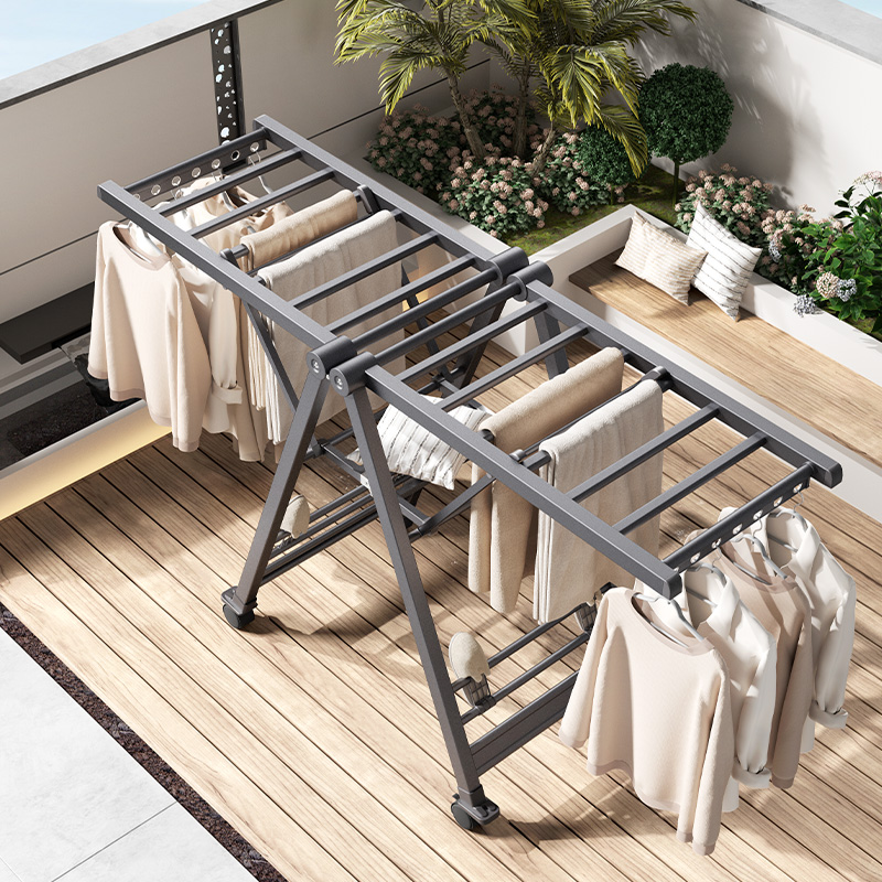 阳台晾衣架落地折叠室内可移动挂衣D架凉衣杆家用T晒被子神器晒衣