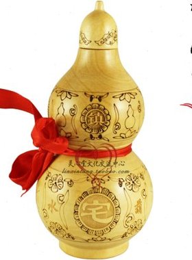 雕刻 开口 桃木葫芦 工艺品14cm 太极图 客厅 商铺摆件