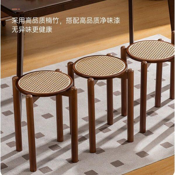 餐桌凳子家用小板凳客厅省空间可叠放圆凳矮凳餐凳竹藤小凳子方凳