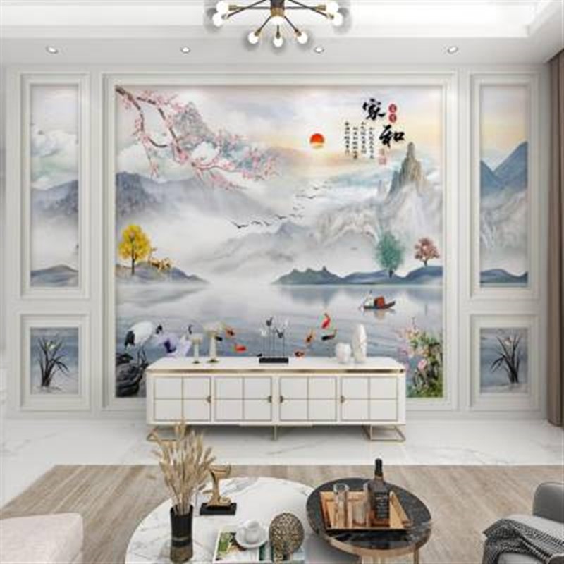 新款简约现代中式客厅电视背景墙壁纸大理石纹8d立体壁画大气影视