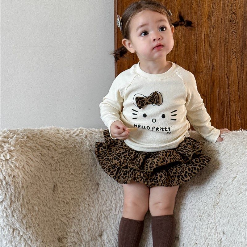 2025秋季新品女宝kt猫印花T恤豹纹蓬蓬裤裙套装婴幼儿外出两件套,童装/婴儿装/亲子装,套装,淘宝优惠券,粉丝福利购,淘宝优惠卷