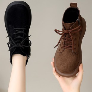 英伦风百搭系带马丁靴女2025新款秋季单鞋软底平底短靴圆头显脚小