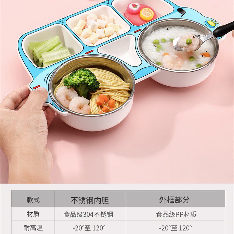 儿童餐盘不锈钢宝宝吃饭碗筷卡通防摔家用勺吸盘分格宝宝餐具套装