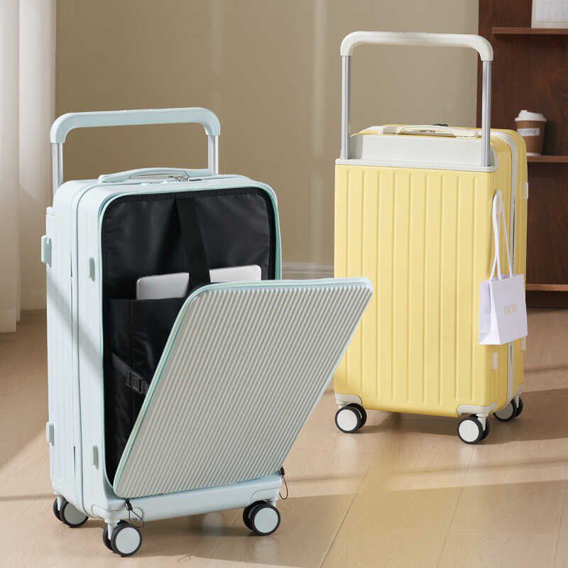 宽拉杆行李箱女多功能前置开口竖纹20寸登机箱大容量24寸旅行箱男