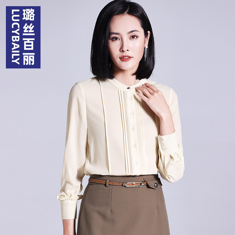 杏色衬衫女2025春季新款长袖雪纺洋气时尚小众设计感气Z质职业衬