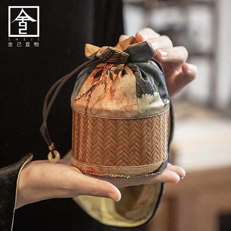 茶具收纳袋手f工竹编主人杯袋盖碗茶壶公杯旅行便携收纳袋茶道零