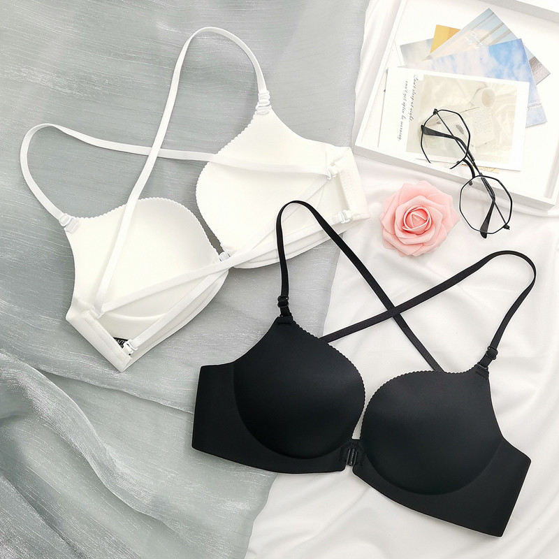 交叉美背内衣女小胸聚拢前扣式露背文胸罩20M21年爆款白色夏季薄