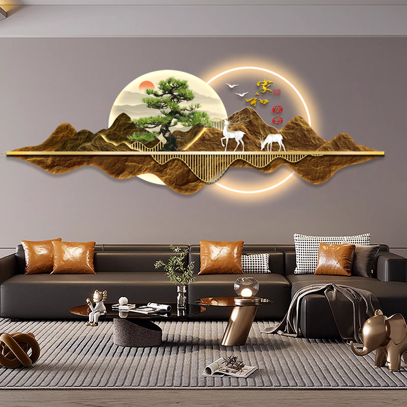 新款LED气氛灯客厅装饰画现代简约沙发背景墙挂画书房迎客松壁画,家居饰品,氛围画/灯画,淘宝优惠券,粉丝福利购,淘宝优惠卷