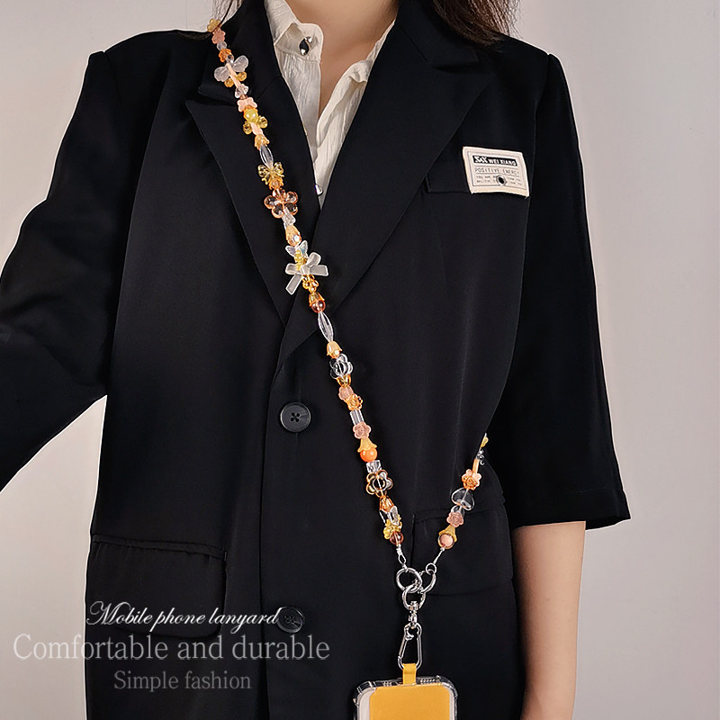 手机挂绳斜挎可肩背饰品珠子斜跨挂链女款挂链彩色圆珠手工串珠链