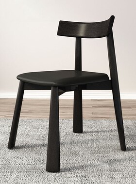 现代中古极简实木餐椅客厅家用黑色意式简约靠背椅子高Z级感化妆