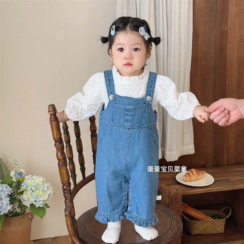 女宝宝春装套装牛仔背带裤两件套洋气超萌婴幼儿一岁外出小童春季
