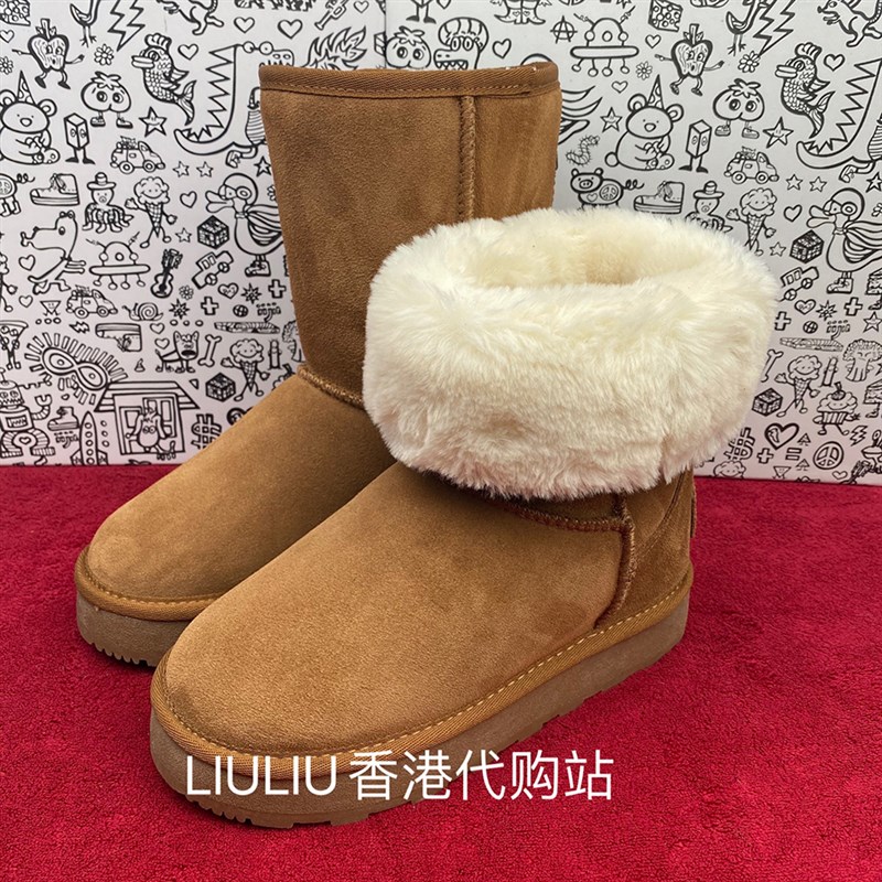 24款冬季加绒加厚保暖百搭驼色中筒 7cm厚底隐形内增高雪地靴女