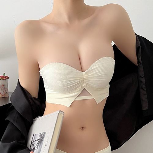 半杯无肩带内衣女加厚小胸聚拢显大收副乳防滑平胸专用无痕文胸罩