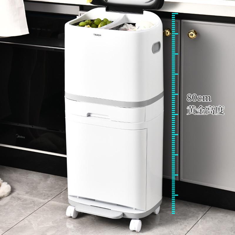 厨房分类垃圾桶家用带盖厨余干湿分离大容量高款双层脚踩大号日式