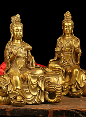普贤文殊菩萨佛像铜像菩佛像摆件本命佛家居用供奉华严三圣神像