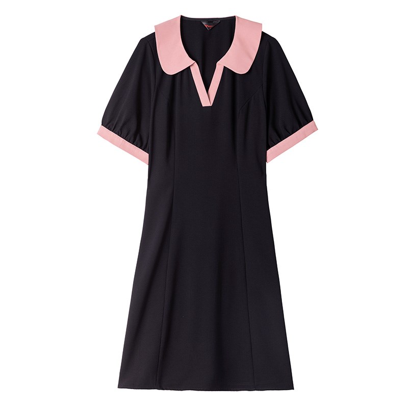 2023夏装新款气质V领收腰显短袖瘦大码胖MM连衣裙气质A字版小黑裙