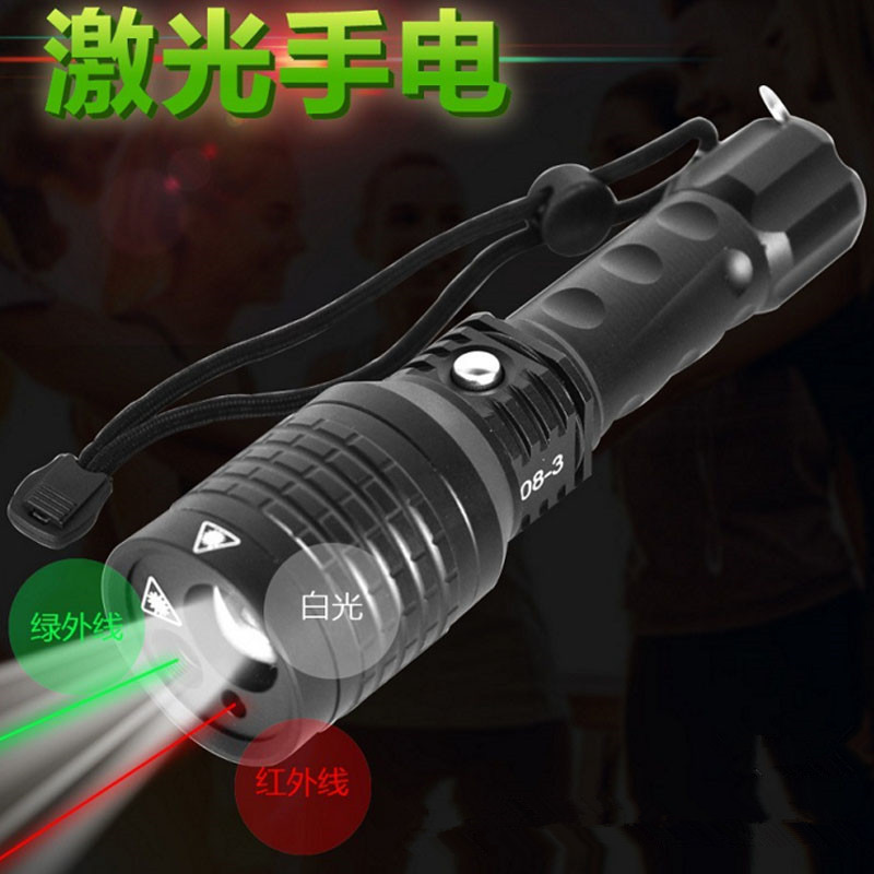 强光手电筒充电户外变焦绿光红外线露营三合一激光镭射笔超亮led