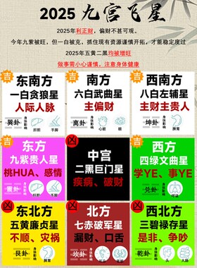 2025年九宫飞星化五黄二黑七赤旺偏财正财聚财阵麒麟水晶球五帝钱