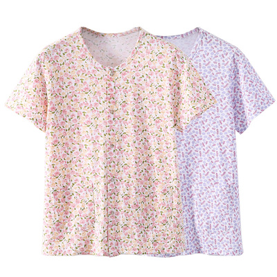老年人纯棉开衫睡衣女夏季薄款奶奶空调衫妈妈短袖居家服单件上衣