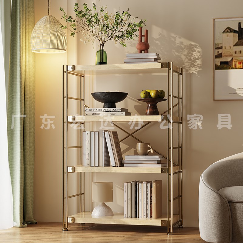 原木风置物架客厅书架储物架落地多层厨房多功能置物架中古收纳架