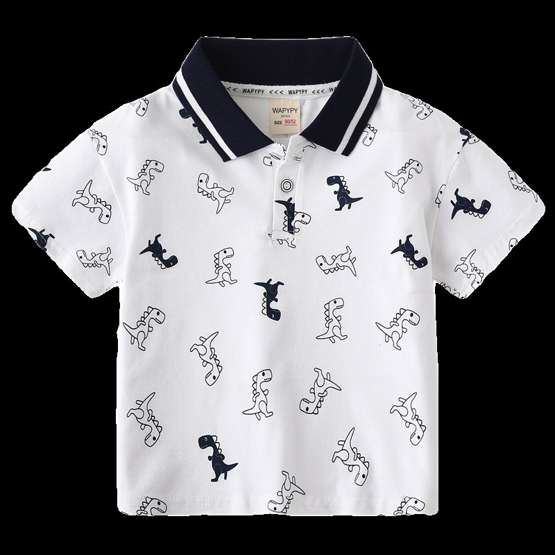 男童短袖POLO衫2024夏季新款儿童翻领t恤衫宝宝条纹恐龙纯棉上衣6