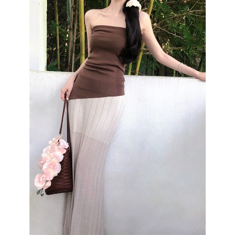 橘里新茶旧事清冷温柔坑条针织鱼尾半身裙女秋修身内搭背心套装,女装/女士精品,连衣裙,淘宝优惠券,粉丝福利购,淘宝优惠卷