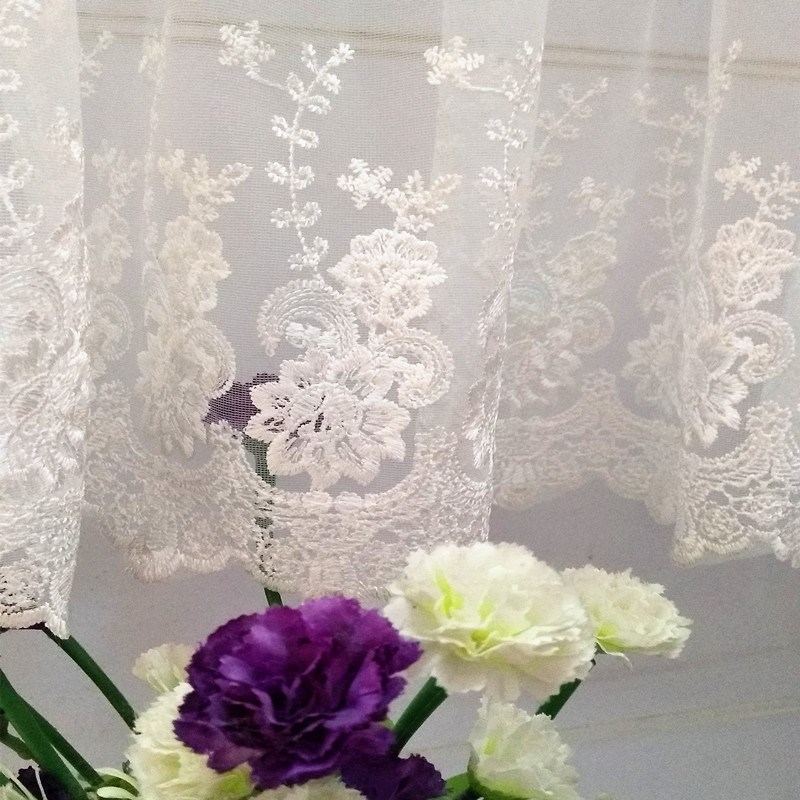 蕾丝装饰短帘美式纱帘半帘窗帘飘窗卧室书房门帘免打孔遮挡防尘帘