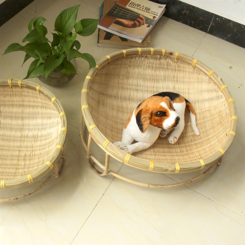 竹编猫窝 宠物猫窝狗窝 四季通用竹编宠物窝 网红款有底座猫房子