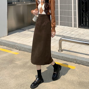 黑色毛呢裙子女秋冬中长款高腰显瘦a字长裙包臀半身裙冬天配毛衣