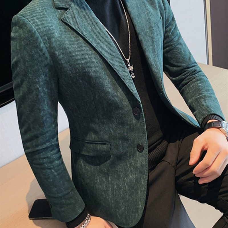 男士灯芯绒西装外套秋冬季厚款商务男装高级感英伦风休闲西服上衣