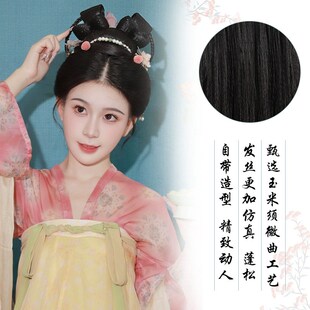汉服假发包古风一体式玉兔发髻头饰古装女唐风盘发发型日常垫发包